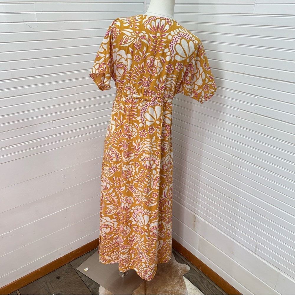 Omika Sohalia Gold Block Print Linen Blend Maxi Dress in Mustard - Picture 3 of 8